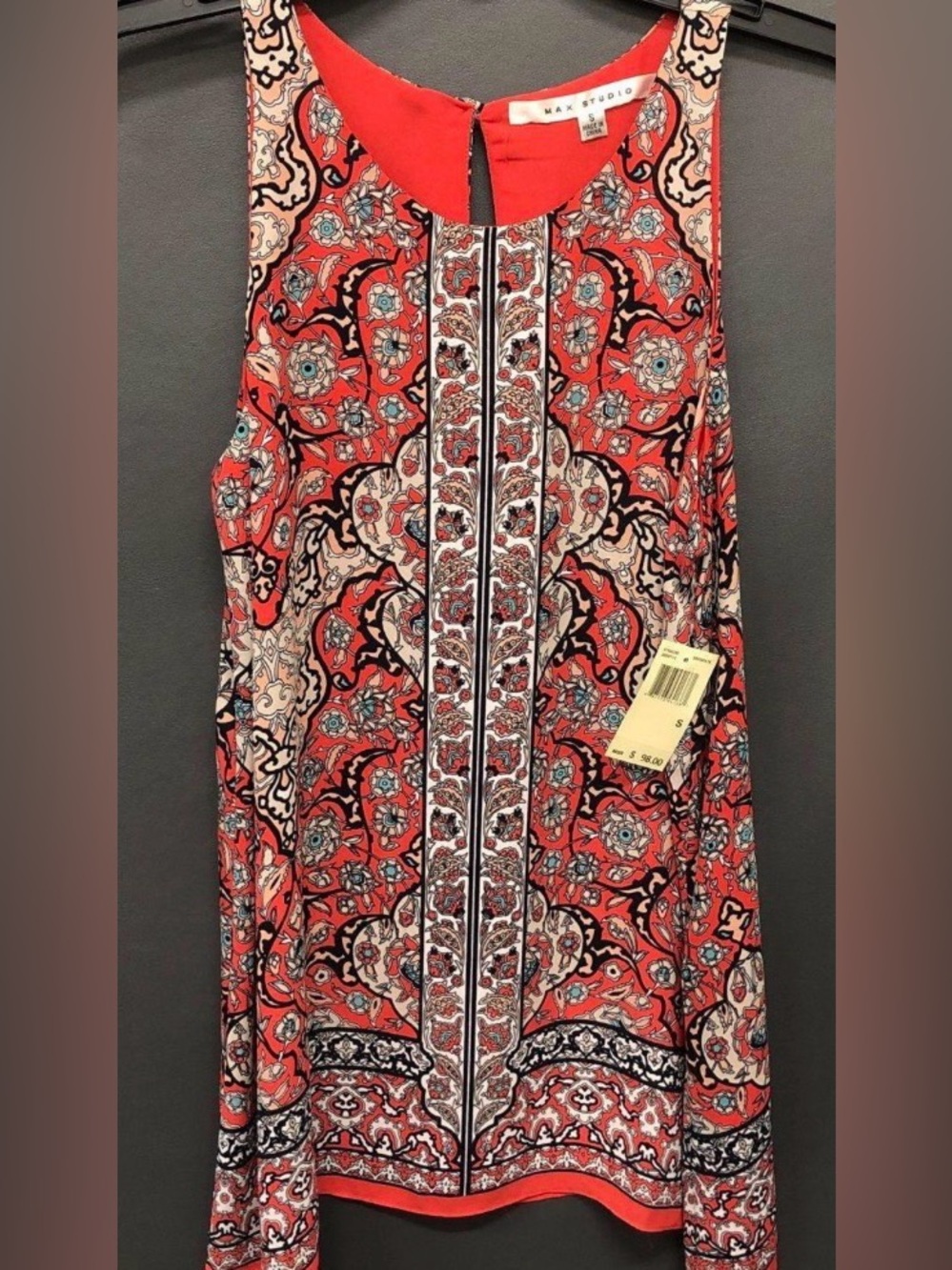 NWT Max Studio Orange and Blue Paisley Printed Tank Top Blouse